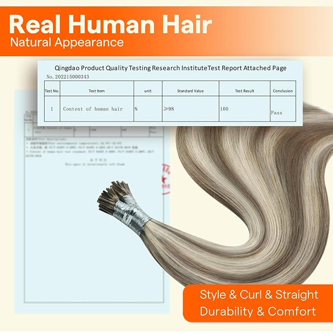 Full Shine I Tip Human Hair Extensions 22 Inch 40 Grams Color 8 Ash Brown Highlights 60 Platinum Blonde I Tip Hair Extensions Real Human Hair Soft Long Hair add Length