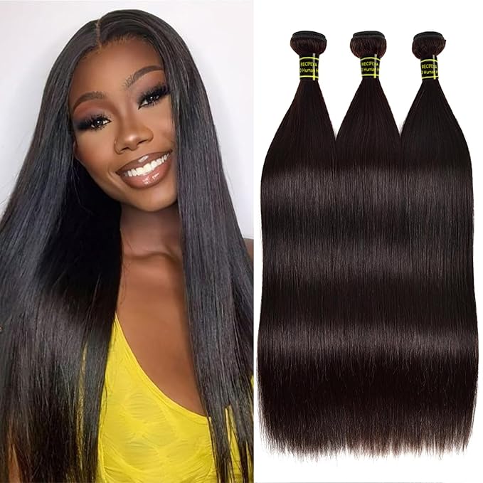 Straight Bundles Human Hair 100% Unprocessed 10A Brazilian Hair 18 20 22 Inch Straight 3 Bundles Human Hair Double Weft Quick Wave Extensions Natural Black
