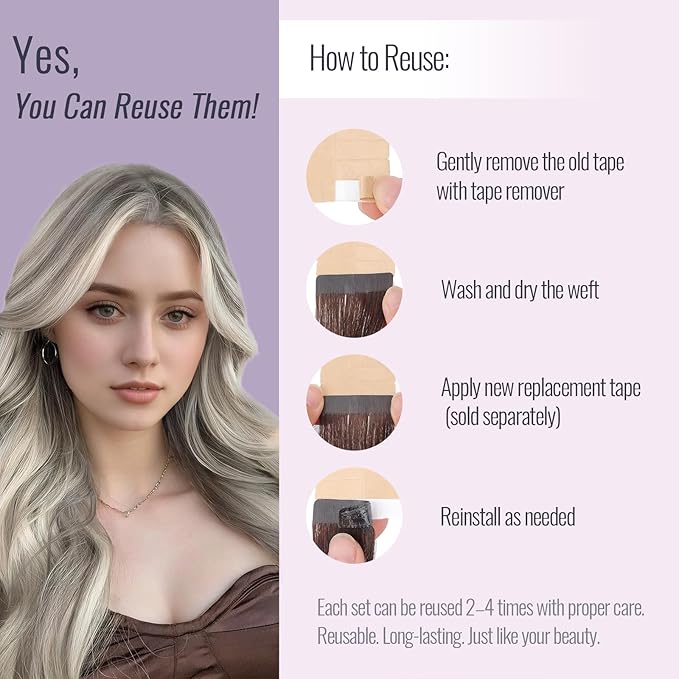 Fshine Hair Extension Tape ins 20 pcs 50 g 12 Inch Highlight Tape in Hair Extensions Color Light Brown and Highlighted Platinum Blonde Glue in extensions,for Women, Ladies & Girls