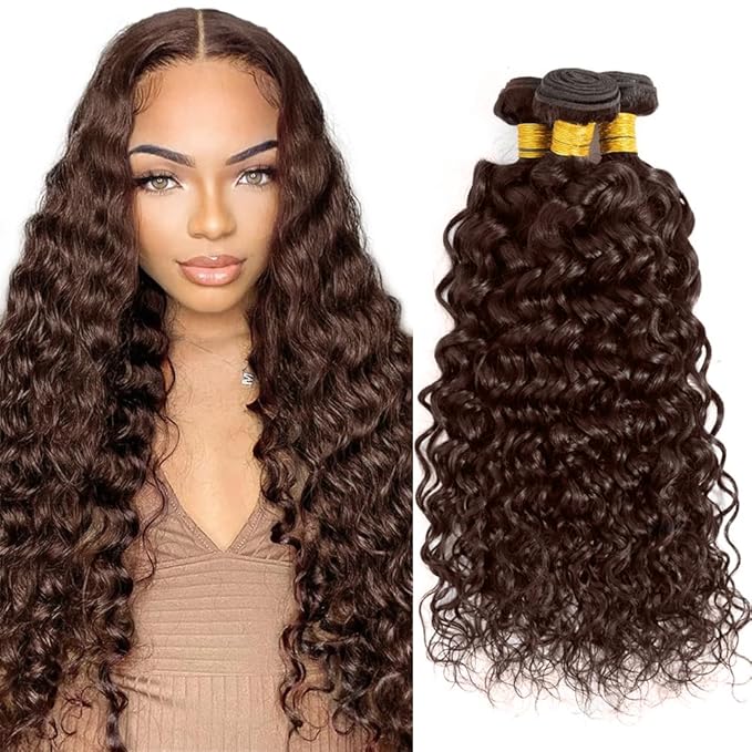 24 26 28 inch Brown Human Hair Bundles Dark Brown Water Wave Bundles #4 Human Hair Bundle WuvuSnm #4 Water Wave Bundle