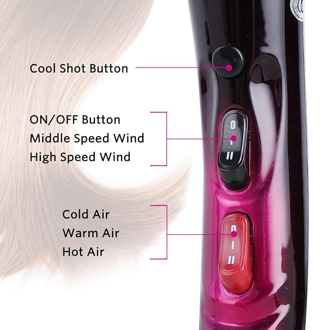 Professional Hair Dryer with Blue Light Far Infrared Negative Ionic 3500W Blow Dryer Fast Drying Heat Hairdryer Powerful Home Salon Hair Dryers with Attachment