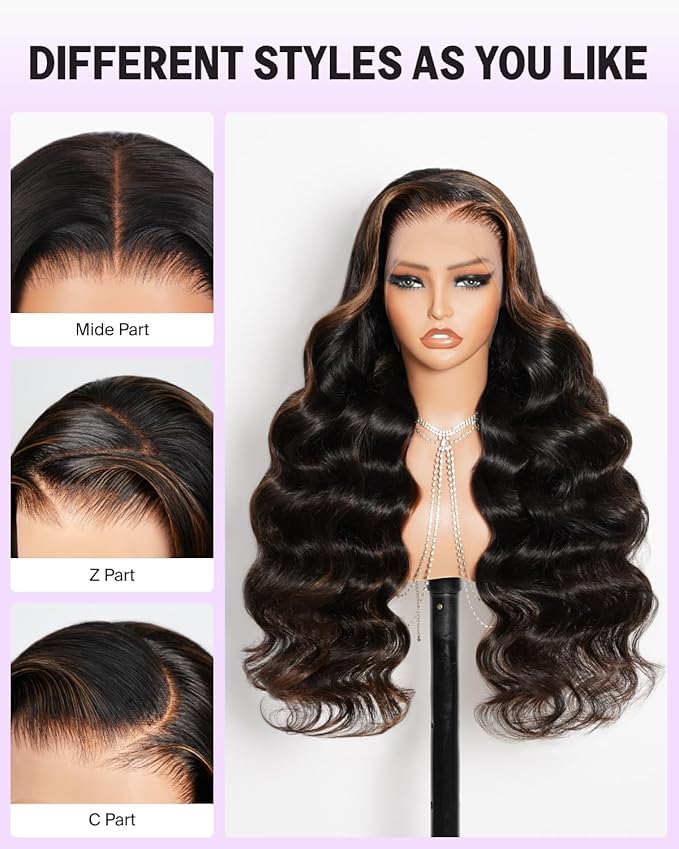 Megalook Ombre Body Wave Lace Front Wigs Human Hair Preplucked Prebleached Human Hair Wig 13x4 HD Lace Front Wigs for Black Women 210 Density Highlight Frontal Wig 24 Inch 1B/30