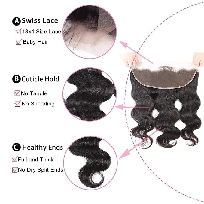 14 Inch 13x4 Lace Frontal Body Wave Ear to Ear HD Transparent Frontal Closure With Baby Hair Free Part Virgin Human Hair Natural Hairline 150% Density