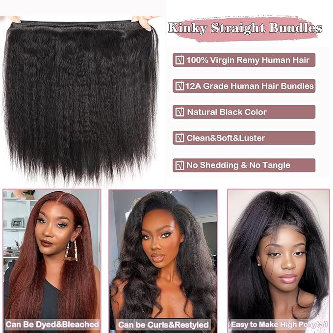 12A Brazilian Kinky Straight Bundles Human Hair 16 Inch 100% Unprocessed Yaki Straight Human Hair Single Bundle Quick Weave Hair Kinkycurly 1 Bundle Thick Remy Virgin Hair Extensions