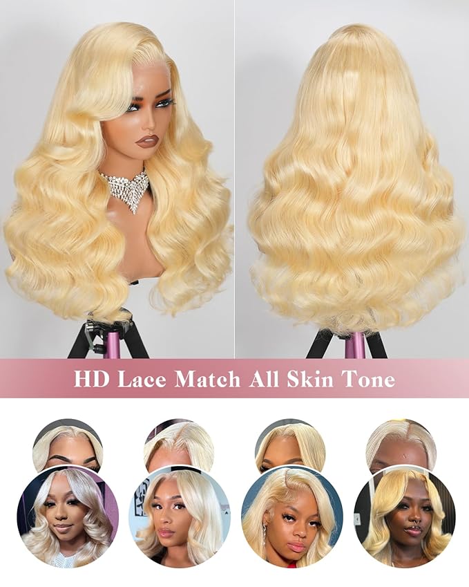 613 13x6 Lace Front Wig Human Hair 180 Density Blonde Wig Human Hair 26 Inch Body Wave 100% Real Human Hair True Length Random Dyeing No Shedding No Synthetics Triple Lifespan 3X