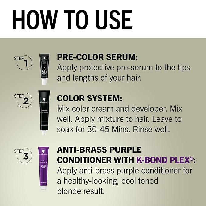 Schwarzkopf Keratin Blonde Hair Dye, 001 High Lift Platinum Blonde, Professional Quality Permanent Hair Color, Bond Enforcing System, Pre-Color Serum & Purple Conditioner Included