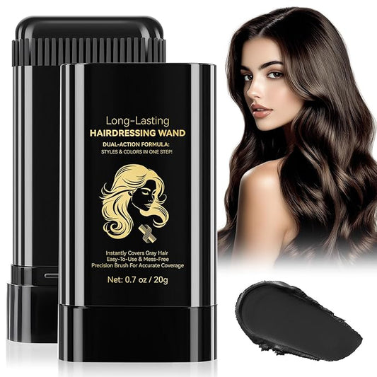 Hair Color Stick, 2 in 1 Instant Dye, Hair Dye Stick, Safe Portable Color Touch-Up Hair Sticks, Cover Gray Hair Color Correction Sticks for Women & Men, Waterproof and Sweat-Proof, 2Pack (Black)