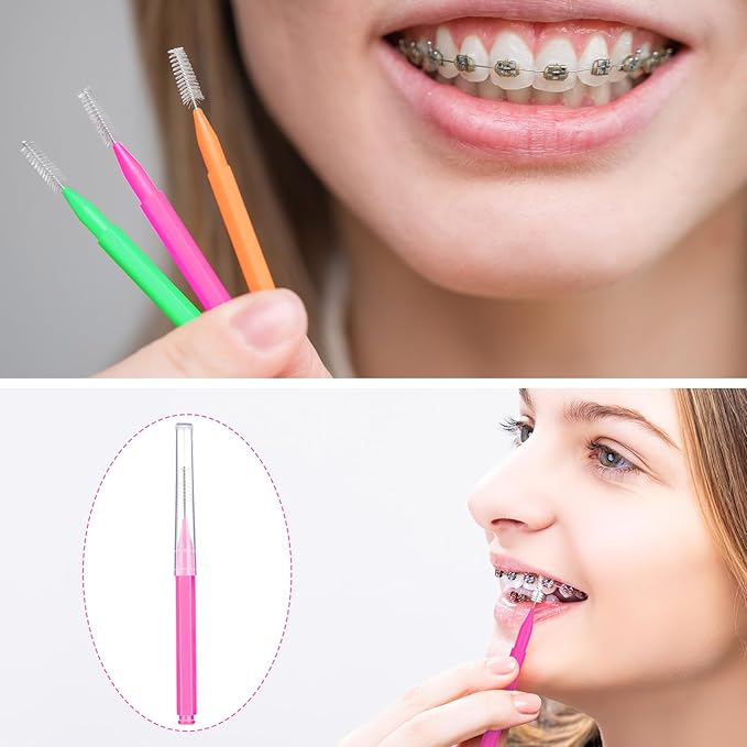 Patelai 100 Pieces Braces Brush for Cleaner Interdental Brush Toothpick Dental Tooth Flossing Head Oral Dental Hygiene Flosser Toothpick Cleaners Tooth Tool(Bright Colors,Multiple Sizes)