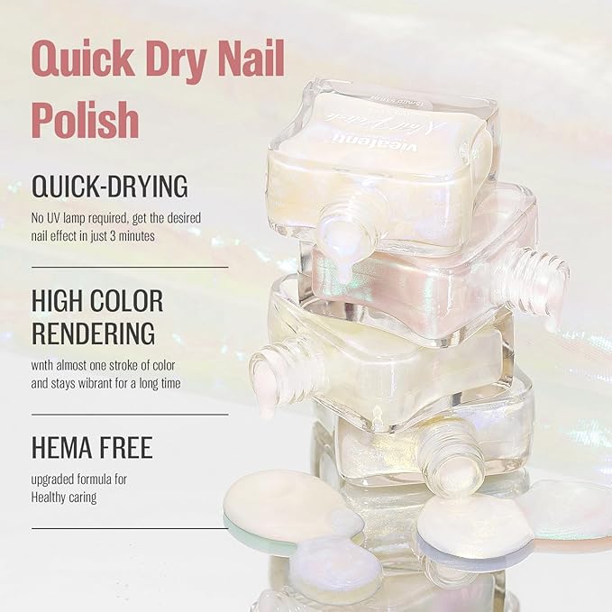 Pearl Blue Iridescent Nail Polish 15ml - Aurora Mermaid & Unicorn Glossy, Quick Dry Air Dry Long Lasting, Oil-Based Vegan Nail Art Polish - DIY at Home
