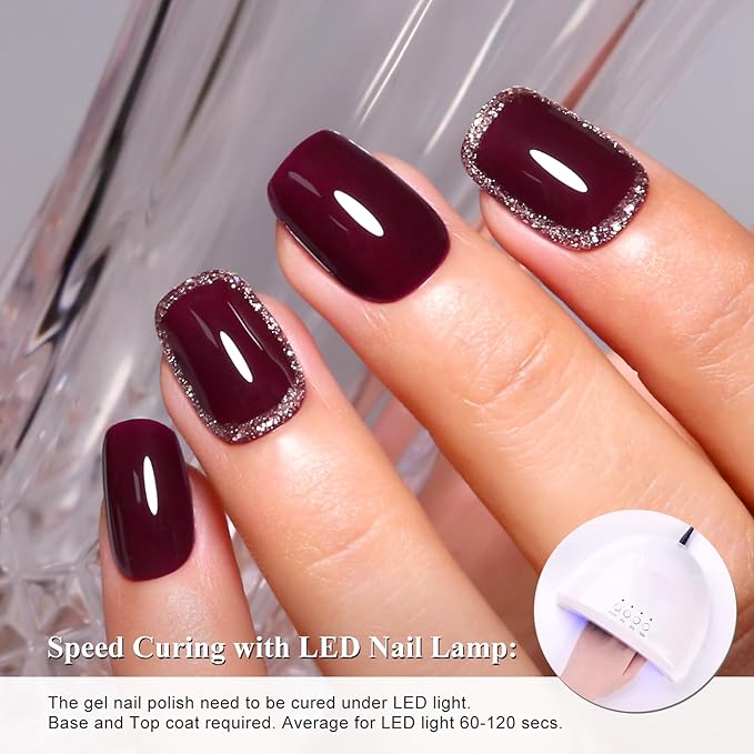 Imtiti Dark Red Gel Polish, UV LED Soak Off Deep Maroon Red Burgundy Gel Nail Polish, Long Lasting 28 Days, Salon Quality DIY Manicure at Home(10ml-1907)