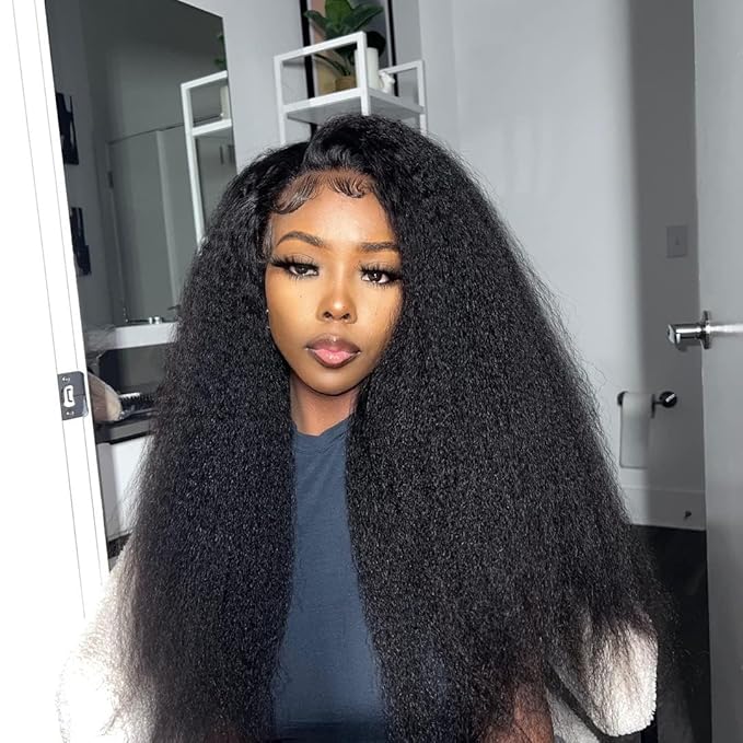 Julia Hair V Part Human Hair Wig Kinky Straight for Women Glueless Wigs Brazilian Virgin Human Hair Wigs Upgrade Upart Wig No Leave Out No Glue No Sew Natural Black Beginner Friendly 26 Inch
