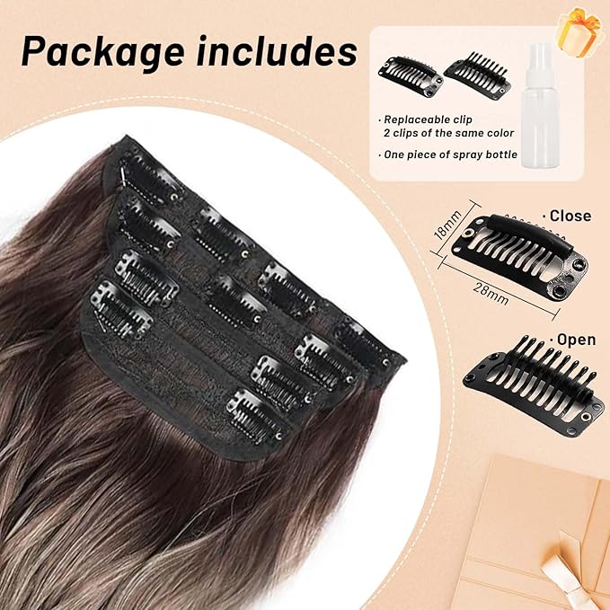 4PCS Thick Hairpieces Clip in Hair Extensions for Women Synthetic Clip in Long Wavy Hair Extension 20 Inch Double Weft Hairpieces Full Head For Women (20INCH, R6/88)