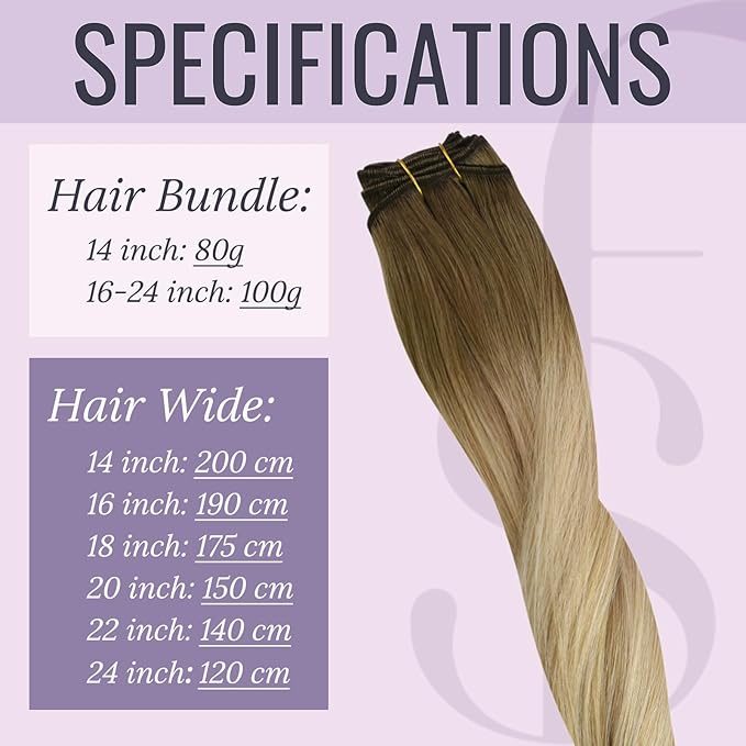 Fshine Weft Hair Extensions Color Chestnut Brown Fading To Honey Blonde Mix Platinum Blonde Sew in Hair Extensions Human Hair 14 Inch Real Hair for Women 100g