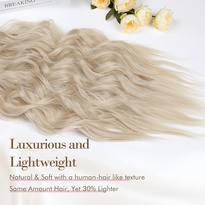REECHO Hair Extensions, 4PCS Clip in Hair Extensions HE001 Natural Soft Synthetic Hairpieces for Women, Light Blonde