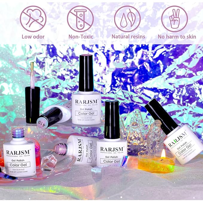 RARJSM Pearl Gel Nail Polish Glitter Pearlescent Shell Gel Polish Pink Beige Pearl Blue Green Purple Shimmer Mermaid Swirl Thread Effect Nailgel Soak Off Curing Requires DIY Manicure Use