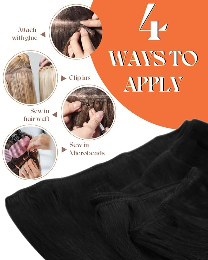 Sunny Hair Sew in Hair Extensions 120G Weft Hair Extensions Human Hair Jet Black Sew in Weft Hair Extensions Remy for Women Add Volume 20 Inch
