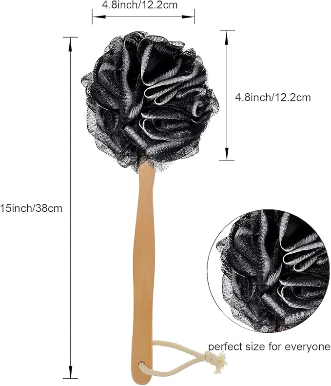 Loofah on a Stick, Loofah with Handle, Back Sponge with Handle, PE Soft Mesh Luffas, Shower Brush for Body, Exfoliating Luffa for Men and Women