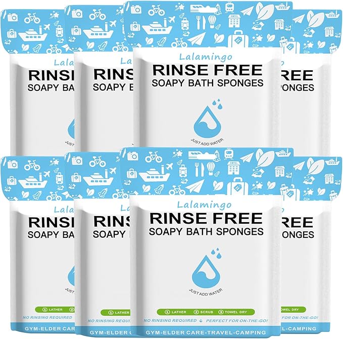 8 Pack Disposable Rinse Free Bath Sponges, No Rinse Bathing Wipes for Adults, Soap Infused Dry Shower Wipes for Elderly, Bedridden, Camping, Post Surgery(200PCS)