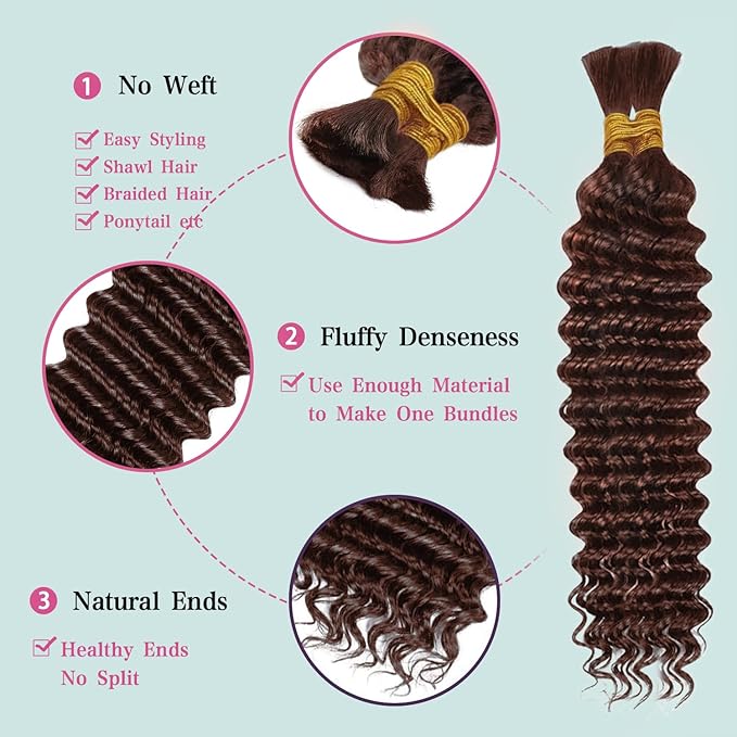 22 Inch Human Braiding Hair 100g Deep Wave Bulk Human Hair for Braiding Brazilian Virgin Human Hair Bundles Wet and Wavy Bundles No Weft Curly Human Hair Extensions for Boho Braids #4