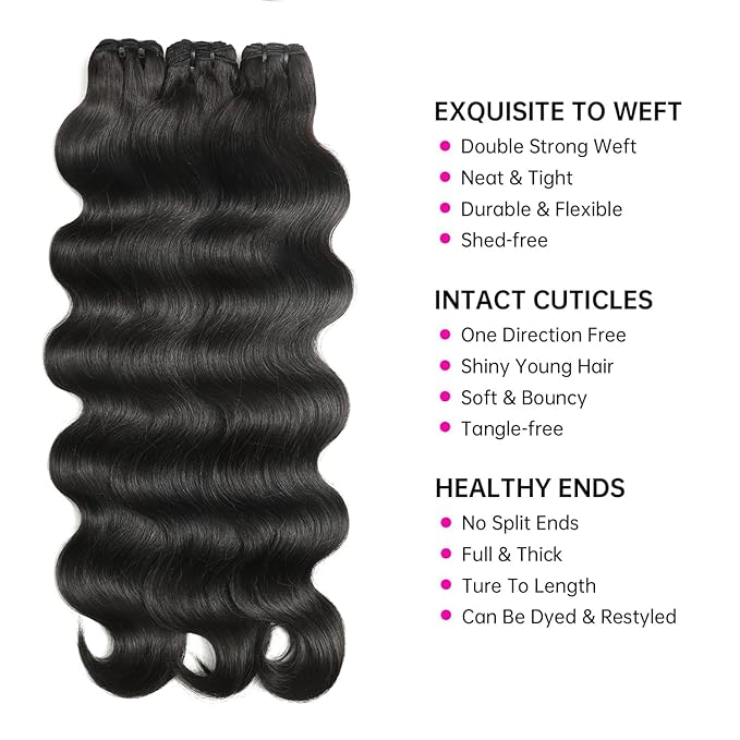 Human Hair Bundles 12A Body Wave 100% Unprocessed Brazilian Virgin Hair Extensions 4 Bundles Human Hair 22 24 26 28 Inch Natural Black Bundles Human Hair Weave for Women