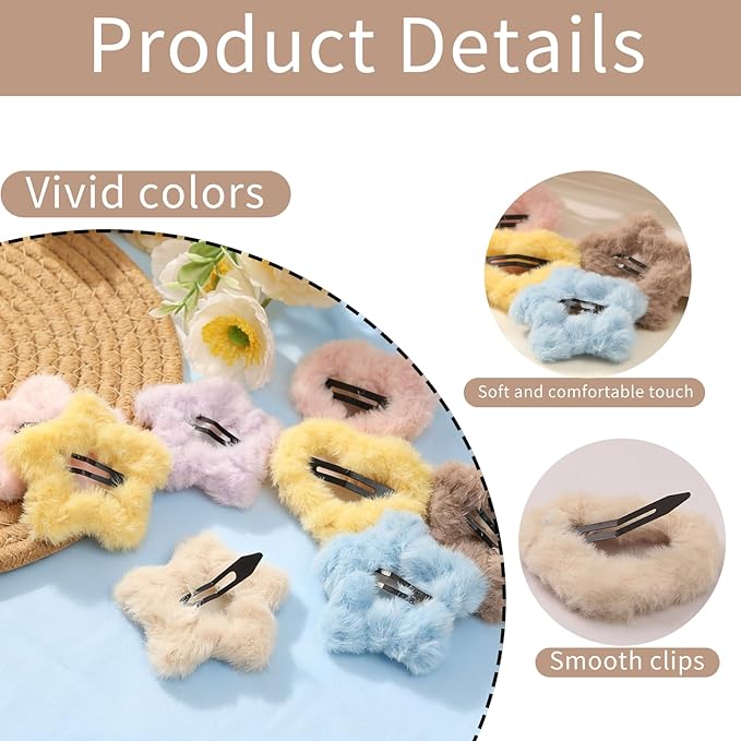 18PCS Velvet Star and Heart Hair Clips, Cute Non-Slip Hair Barrettes, for Women and Girls Hair Styling Accessories, 9 Colors