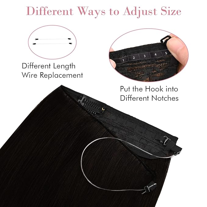 REECHO Invisible Wire Hair Extensions with Transparent Headband Adjustable Size Removable Secure Clips in Straight Secret Hairpiece for Women (16 Inch (Pack of 1), Deep Brown)