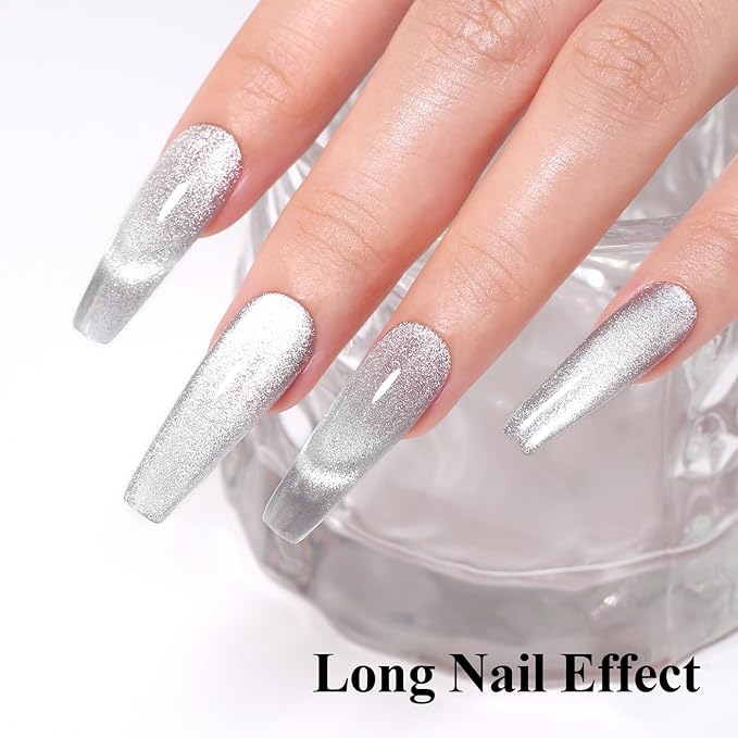 10ml Hema Free Silver Cat Eye Gel Nail Polish Soak Off Long Lasting Holographic UV/LED with Magnetic Stick Gift for Women 1Pcs