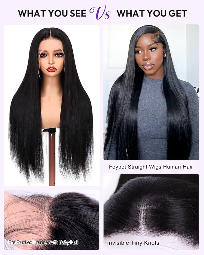 Straight Wigs Human Hair 13x6 Lace Front Wigs Human Hair Pre Plucked 200 Density HD Lace Frontal Wigs Human Hair for Women Glueless Wigs Human Hair Natural Black 20 Inch