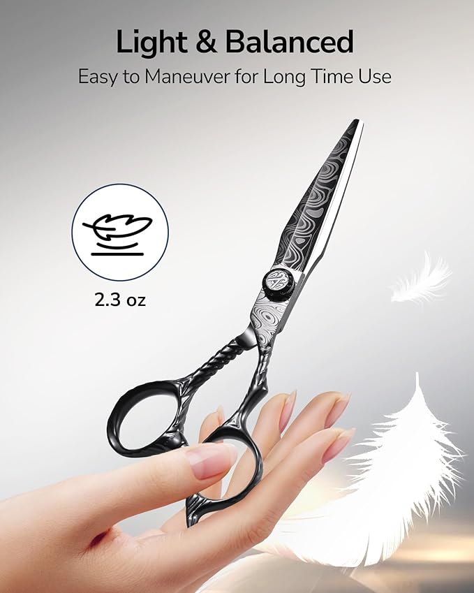 Professional Hair Cutting Scissors for Home & Salon – ULG 6.5" Premium Barber Shears with Adjustable Tension, Offset Handle, Ergonomic Grip & Sharp Stainless Steel Blades for Women, Men & Kids, Black