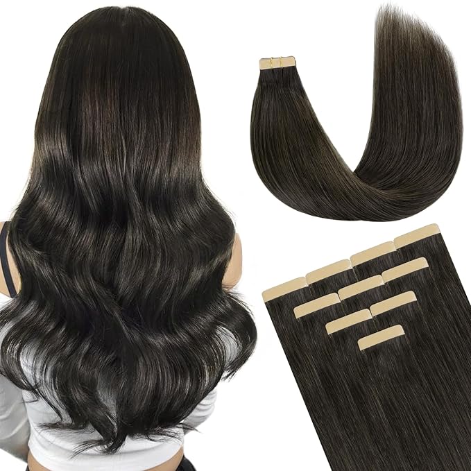 DOORES Tape in Hair Extensions Human Hair, Mocha Brown 12 Inch 10pcs 20g, Human Hair Extensions Natural Hair Extensions Seamless Straight