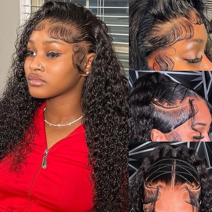 26 Inch Deep Wave Lace Front Wigs Human Hair 13x6 Hd Lace Front Wigs 180% Density For Women Wet And Wavy Glueless Wigs Pre Plucked With Baby Hair Deep Curly Wig Natural Black Color