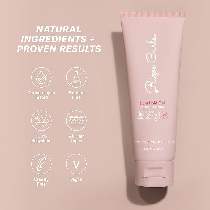 Rizos Curls Light Hold Gel – Flexible, Flake-Free, Frizz-Free Hold & Shine – Defines & Moisturizes Wavy, Curly, Coily 1a–4c Hair Types with Aloe Vera – Sulfate, Silicone & Paraben Free