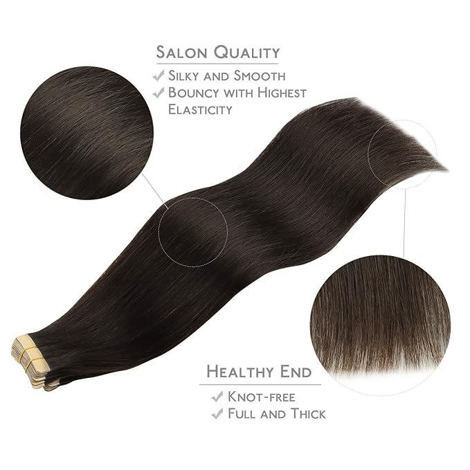 WENNALIFE Tape in Hair Extensions Human Hair, 20pcs 60g 26 inch Dark Brown Remy Hair Extensions for Women Tape Ins Straight Extensiones De Cabello Humano Skin Weft