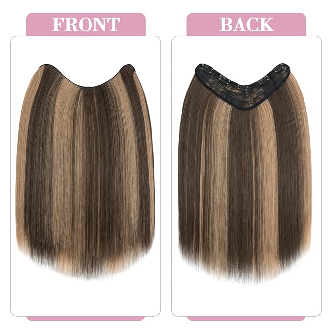 S-noilite One Piece Clip in Hair Extensions Balayage 18 Inch U-Shaped One Piece Weft Hair Extensions with 5 Clips Synthetic 3/4 Full Head Long Straight Clip in Hairpieces for Women,#8LP24L