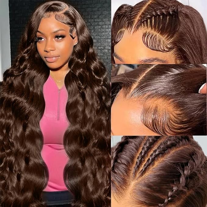Alimubi Chocolate Brown Lace Front Wig Human Hair for Women 13x4 HD Body Wave Lace Frontal Wigs Pre Plucked with Baby Hair Glueless Wigs 180% Density 26Inch
