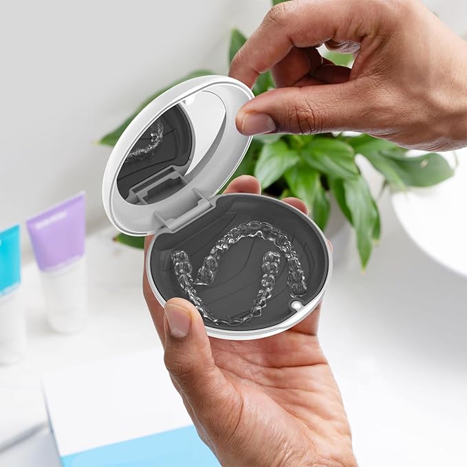 2Pack Retainer Case with Mirror, Compatible with Invisalign, Orthodontic Aligner Case with Removal Tool and Brush, White