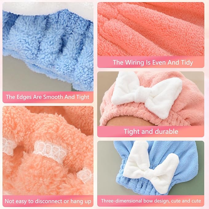 Microfiber Hair Drying Caps, Christmas Absorbent Hair Towel Wrap for Women Wet Hair Quick-Drying Hair Towels, Soft Bow Tie Wet Hair Towel Wrap for Party Favors Goody Bag Filler (4 PCS)