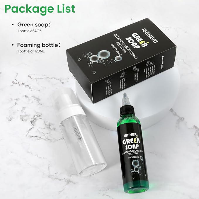 Ultra Concentrated Green Soap Tattoo 4OZ with Foaming Bottle 120ml, Green Soap Tattoo Supplies for Tattoos Piercings, Clean Skin Equipment