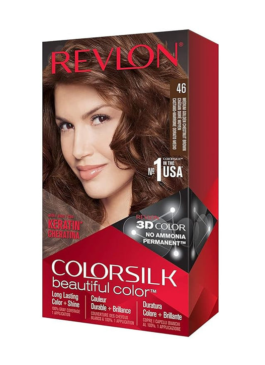 Revlon Colorsilk Beautiful Color, Medium Golden Chestnut Brown [46] 1 ea(Pack of 4)