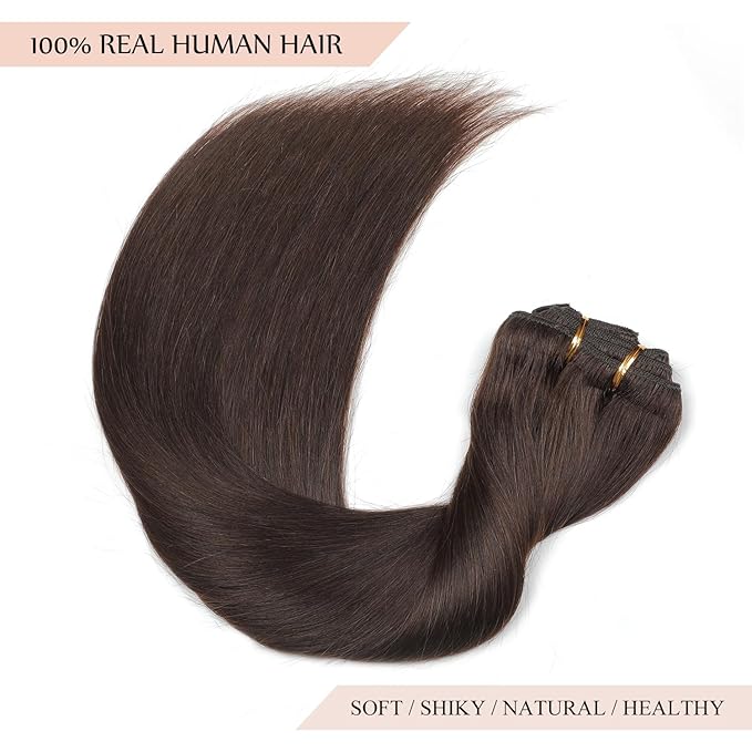 Sisily Clip in Hair Extensions Real Human Hair, 18 inch 150g, Dark Brown, 100% Brazilian Remy Human Hair Clip in Extensions Soft Straight 7pcs Per Set with 16 Clips Double Weft
