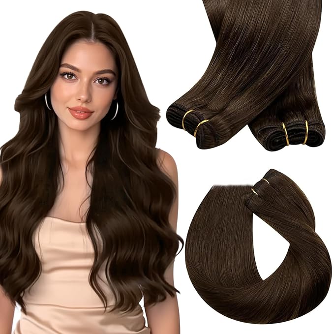 Sunny Hair Weft Hair Extensions Human Hair Brown Hair Extensions Sew in Real Human Hair Chocolate Brown Remy Hair Wefts Human Hair Sew in Extensions for Women Real Hair Can be Dyed 18inch 100g