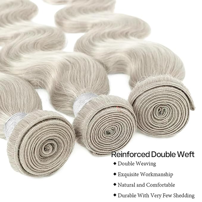 Platinum Silver Human Hair Bundles Body Wave 22 24 26 inch 100% Virgin Human Hair Weave Extensions 12A Quick Weave Bundles Double Weft