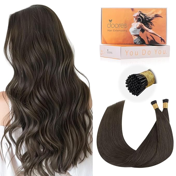 Doores I Tip Human Hair Extensions - Mocha Brown, 16 Inch, 100g/200s - Real Human Hair