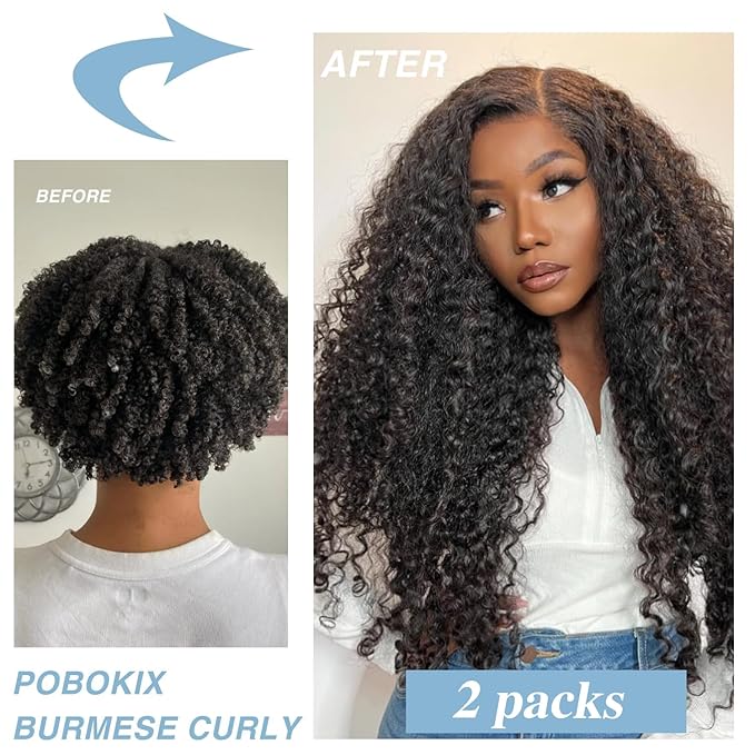 Burmese Curly Clip in Hair Extensions Real Human Hair, 8Pcs Remy Human Hair Clip in Extensions for Women, Natural Soft Human Hair, 120g 24inch #1B Natural Black