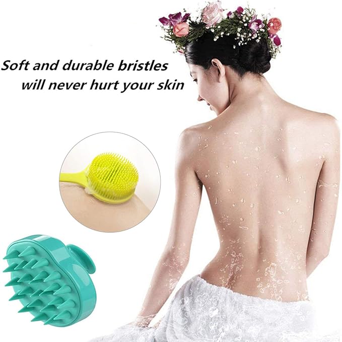 Silicone Body Scrubber & Scalp Massager - Long Handle Back Brush for Shower, Exfoliating Scrubber, Hair Dandruff Shampoo Brush for Men, Women & Kids