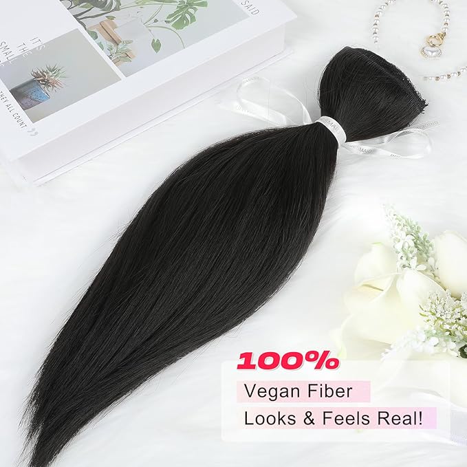 Hair Extensions, 14" Short Clip in Hair Extensions 4PCS Straight Natural Soft Synthetic Hairpiece for Women - Black