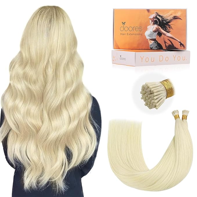 DOORES Human Hair Extensions, 16 Inch 100g 200s, Platinum Blonde, Cold Fusion Remy Hair Extensions