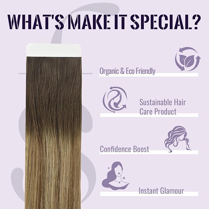 Fshine Tape in Hair Extensions Ombre Darkest Brown Fading to Brown and Caramel Blonde 14 Inch Soft Remy Tape in Extensions Human Hair for Women 20 pcs 50 g,Designed to Boost Volume & Length