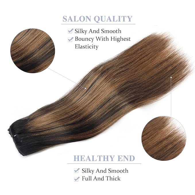 Balayage Clip in Hair Extensions Real Human Hair Straight Remy Human Hair Clip ins for Women, Natural Soft Human Hair, 8Pcs 120g, 20inch #1B/6/1B Balayage Natural Black to Chestnut Brown