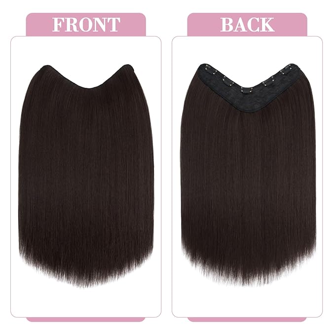 S-noilite One Piece Clip in Hair Extensions 18 Inch U-Shaped One Piece Hair Extensions Weft with 5 Clips Synthetic 3/4 Full Head Long Straight Dark Brown Thick Hairpieces for Women,#6/8